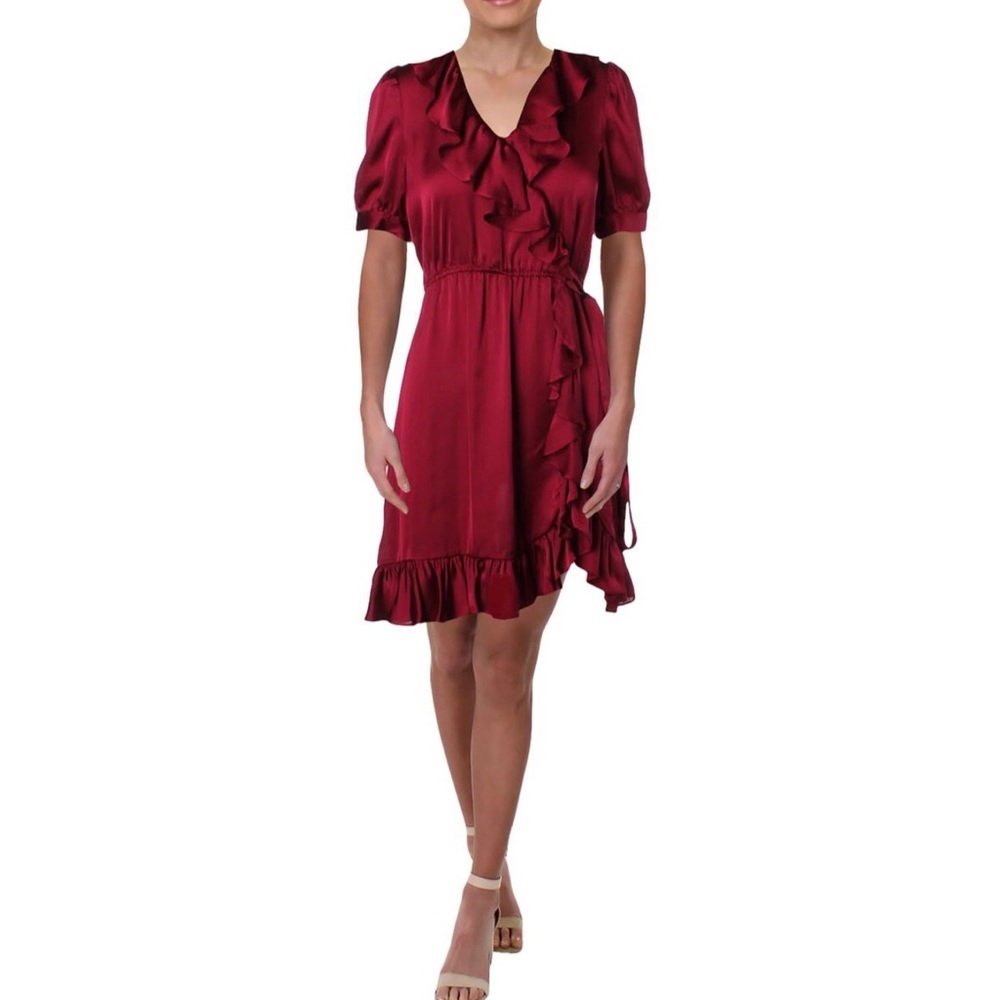 HP🎉Jill Stuart Short Sleeve Mini Shirt Dress Wine